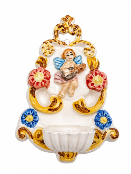Acquasantiera angelo in ceramica